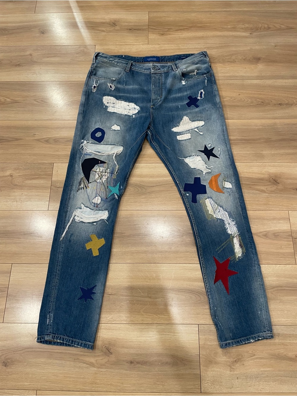 Rare Scotch & Soda Blue Distressed Denim Fleet Jeans